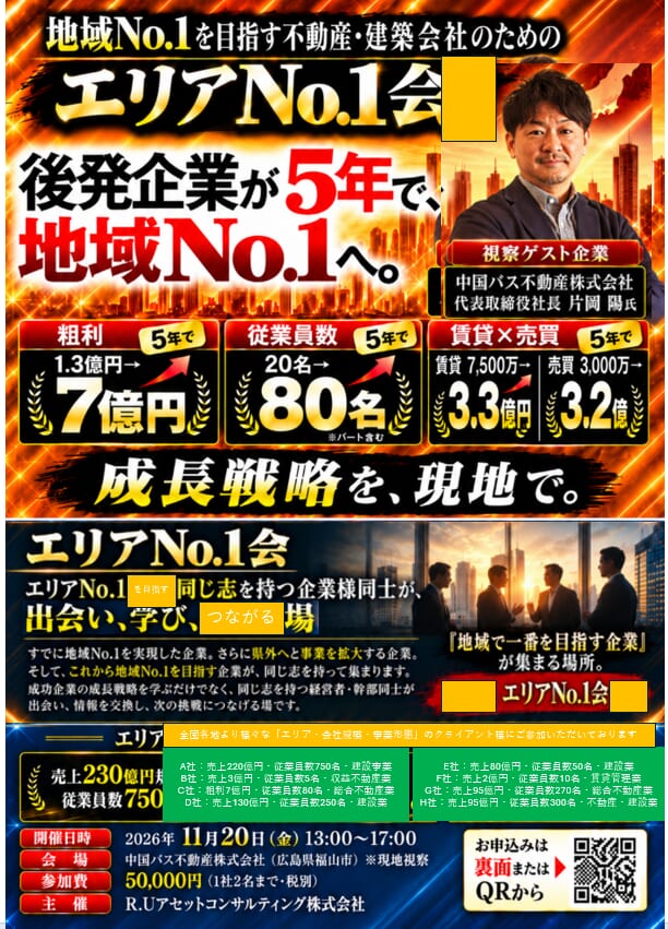 エリアNo.1会 中国バス不動産 視察セミナー DM表面